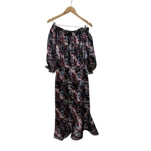 Saloni Floral Silk Off The Shoulder Grace Midi Dress US 6 UK 10
